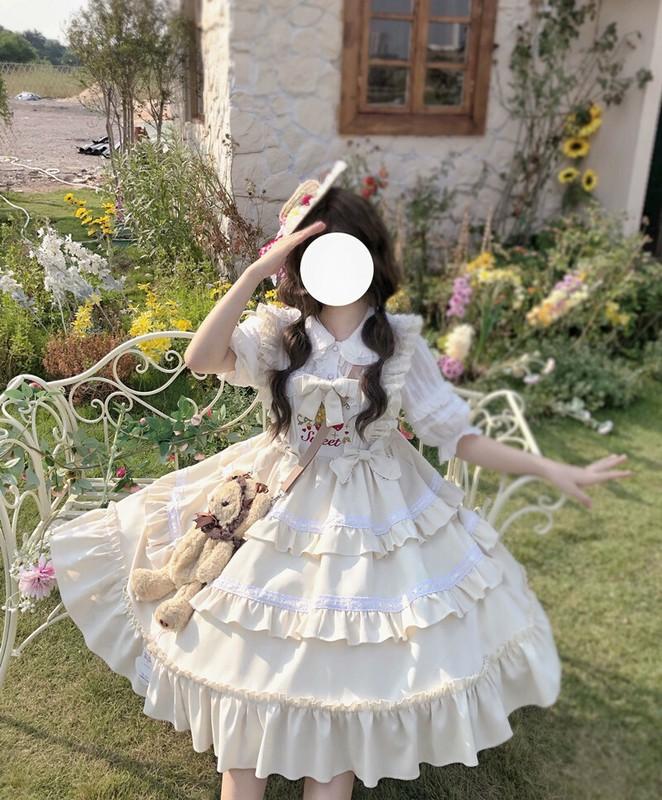Japanese Style Lolita Cute Strawberry Sling Jsk Ruffl Dress Kawaii Autumn Winter