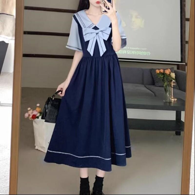 Japanese Women Lolita Sweet Girls Bow A-Line Dress Long Sleeve Ruffles Dress
