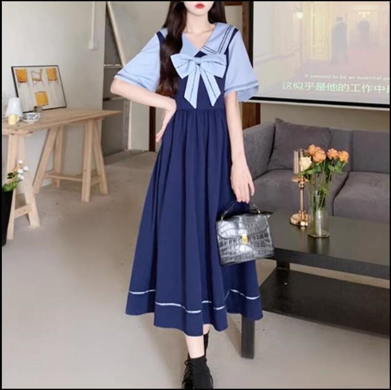 Japanese Women Lolita Sweet Girls Bow A-Line Dress Long Sleeve Ruffles Dress