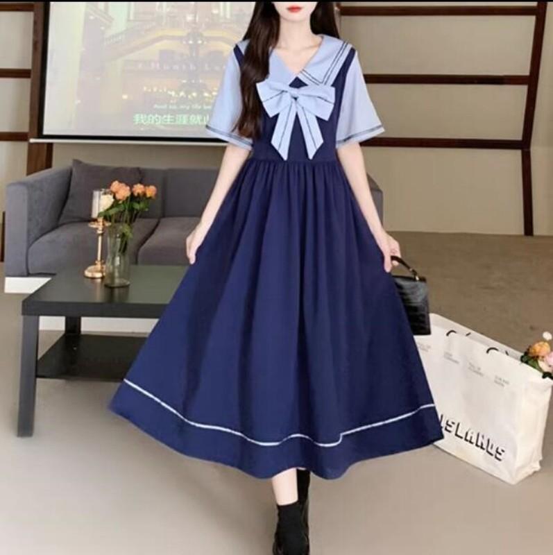 Japanese women Lolita Sweet Girls Bow A-Line Dress Long Sleeve Ruffles Dress