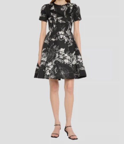 Jason Wu Collection Floral Jacquard Fit & Flare Dress Size 2 Black/Chalk 1899$