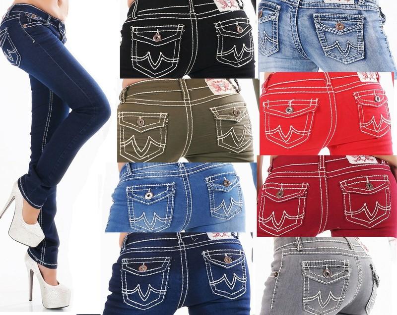 Jeans Womens Jeans Flap Pocket Thick Stitch Denim Pants Straight Leg Milax Fashion
