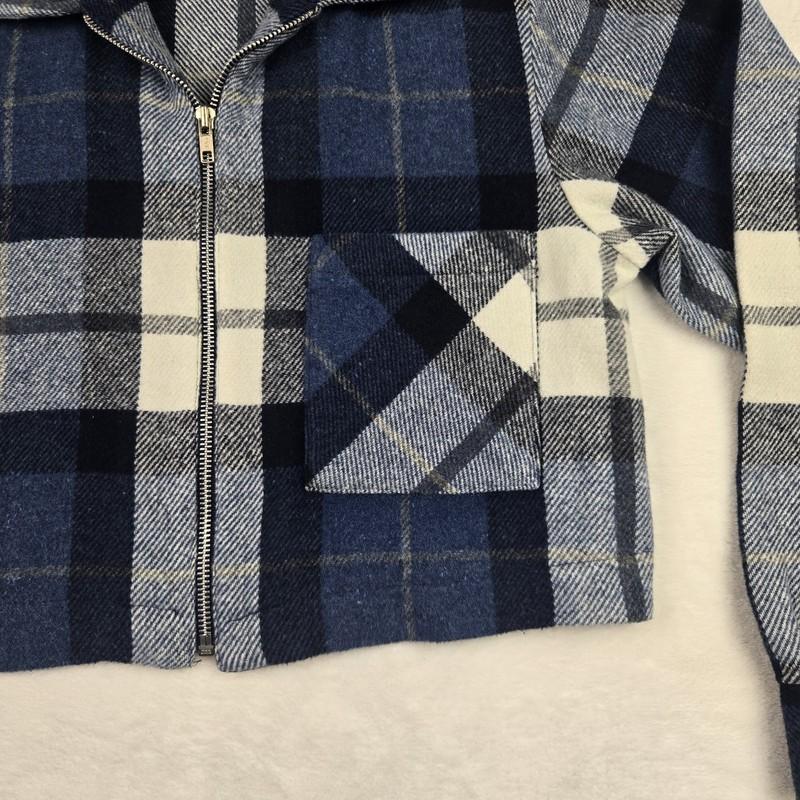 Jeanswear County Seat Women's Blue White Plaid Cropped Zippered Jacket Small