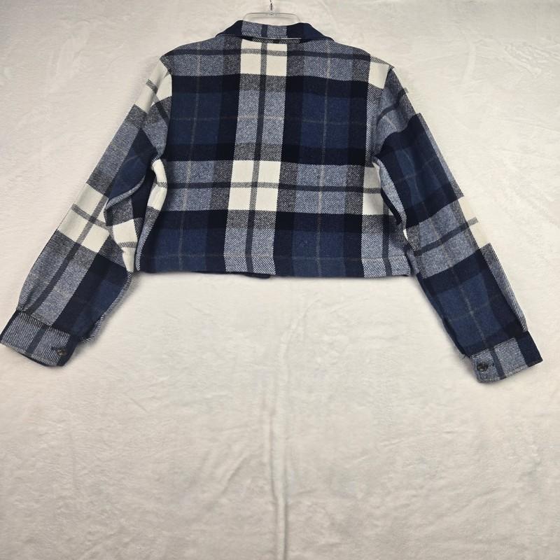 Jeanswear County Seat Women's Blue White Plaid Cropped Zippered Jacket Small