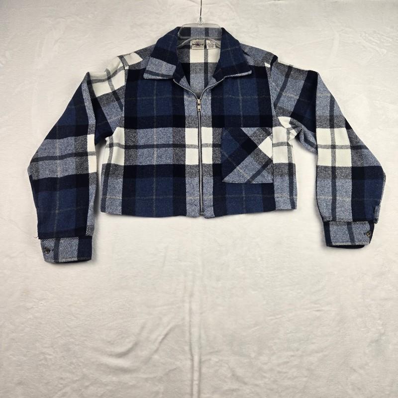 Jeanswear County Seat Women's Blue White Plaid Cropped Zippered Jacket Small