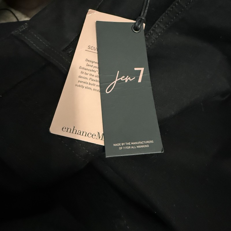 JEN7 For All Mankind Slim Black Jeans Sz 8-P Distressed Raw Hem Sculpting Panel