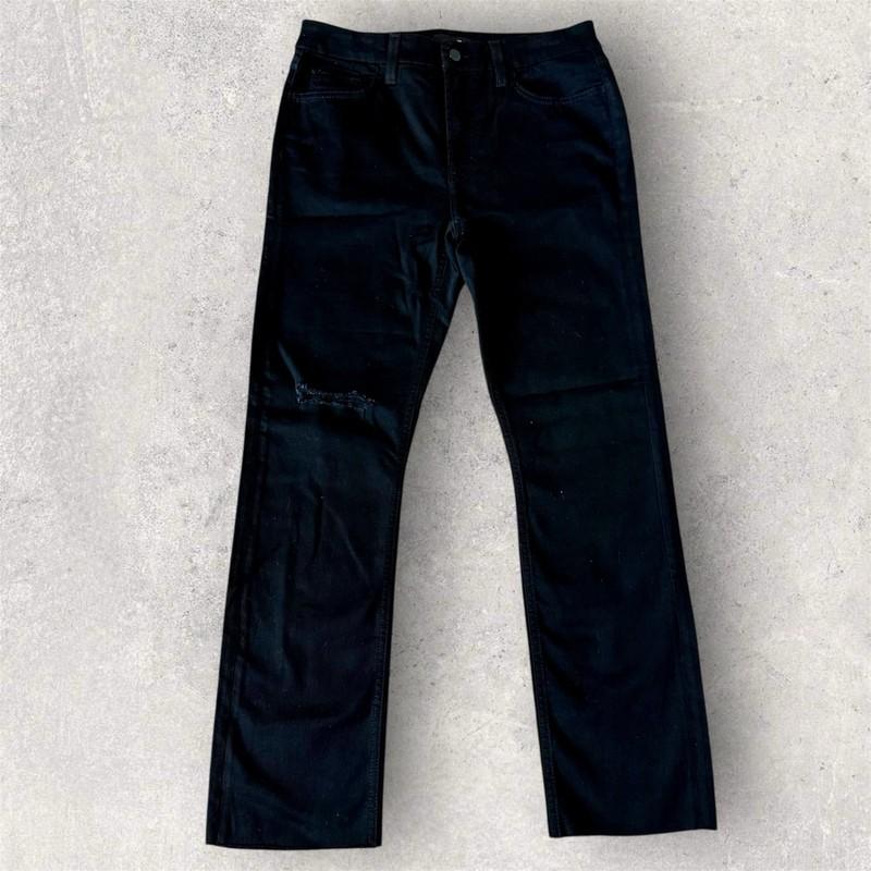 JEN7 for All Mankind Slim Black Jeans Sz 8-P Distressed Raw Hem Sculpting Panel
