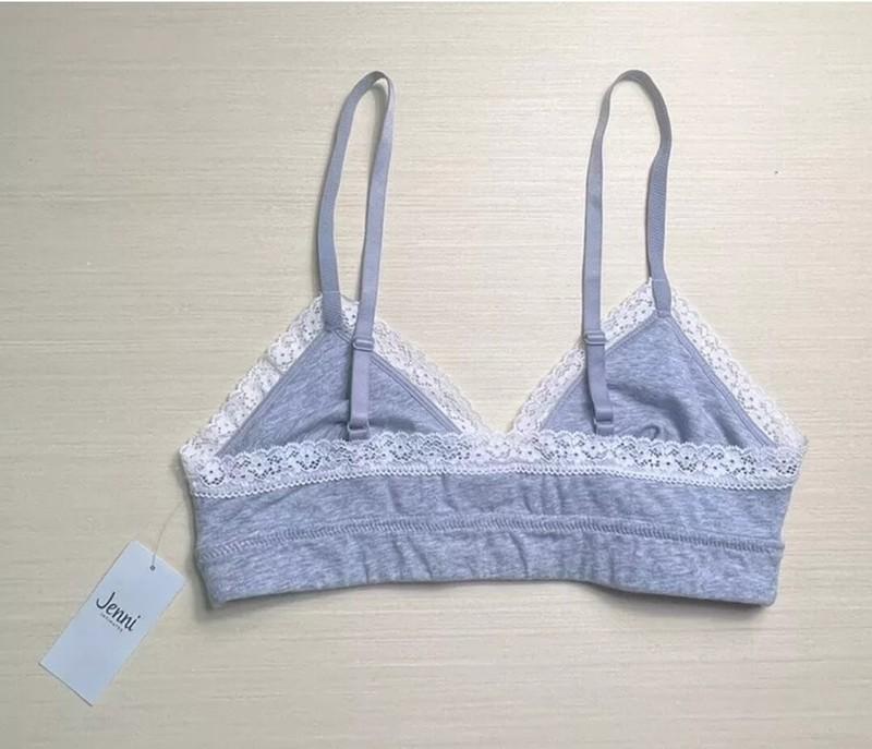 Jenni Lace Bralette Grey Cotton-Spandex Comfort Fit Small