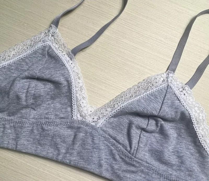 Jenni Lace Bralette Grey Cotton-Spandex Comfort Fit Small