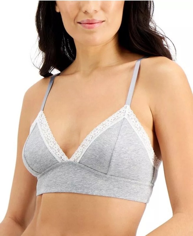 Jenni Lace Bralette Grey Cotton-Spandex Comfort Fit Small