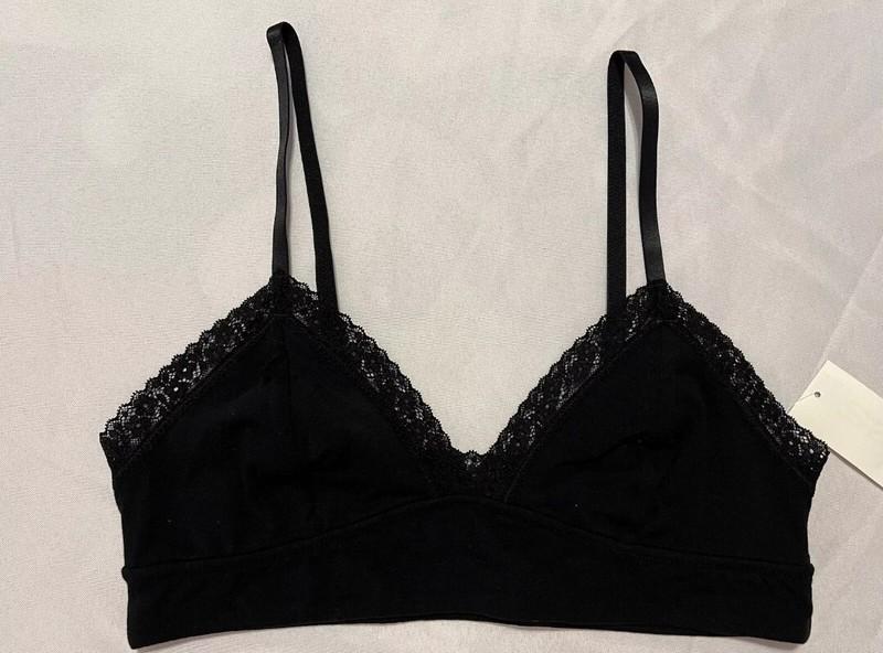 Jenni Women's On Repeat Wide Lace Trim Cotton Bralette Black Size Small