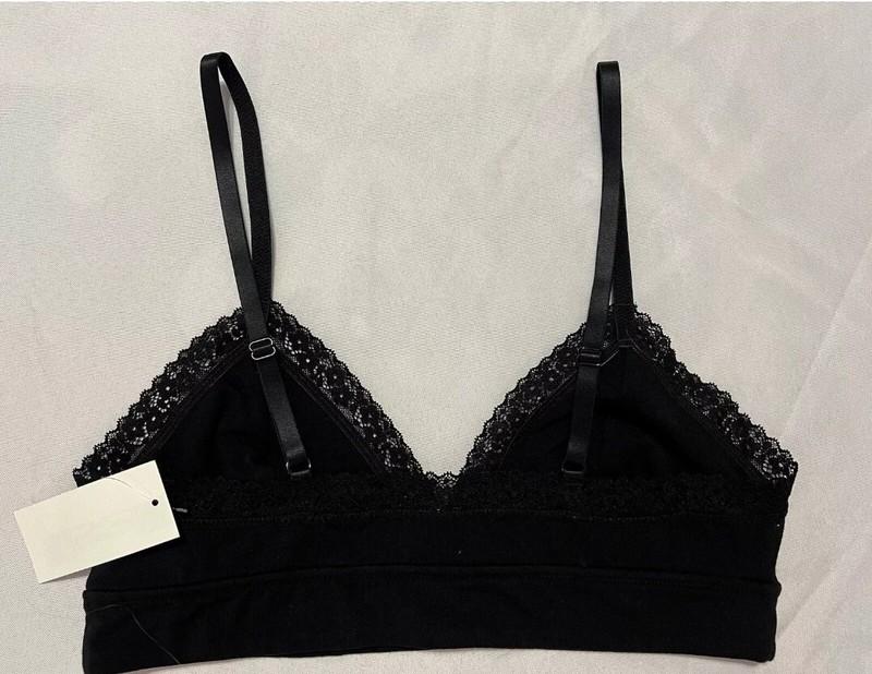 Jenni Women's On Repeat Wide Lace Trim Cotton Bralette Black Size Small