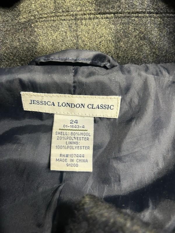 Jessica London Wool Plaid Coat Plus Size 24 Navy Green Black Plaid