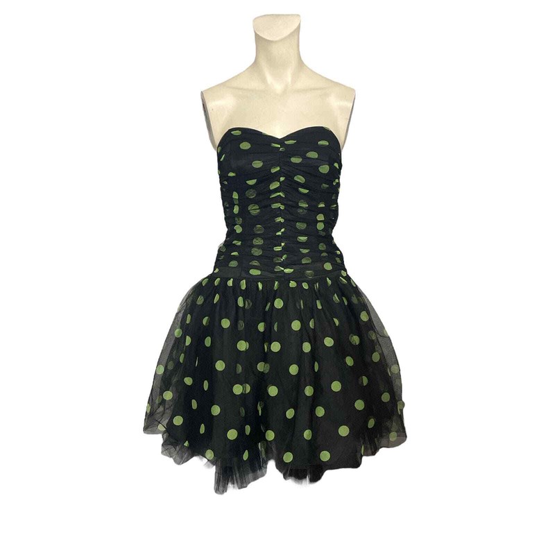 Jessica McClintock Gunne Sax Polka Dot Strapless Mini Dress Mesh 5/6 Vintage
