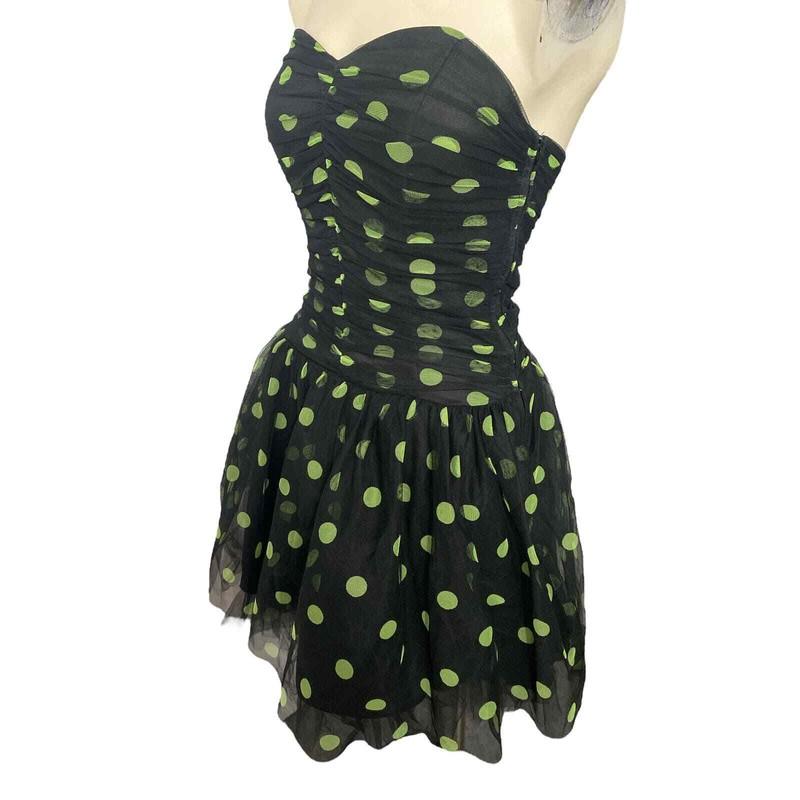 Jessica McClintock Gunne Sax Polka Dot Strapless Mini Dress Mesh 5/6 Vintage