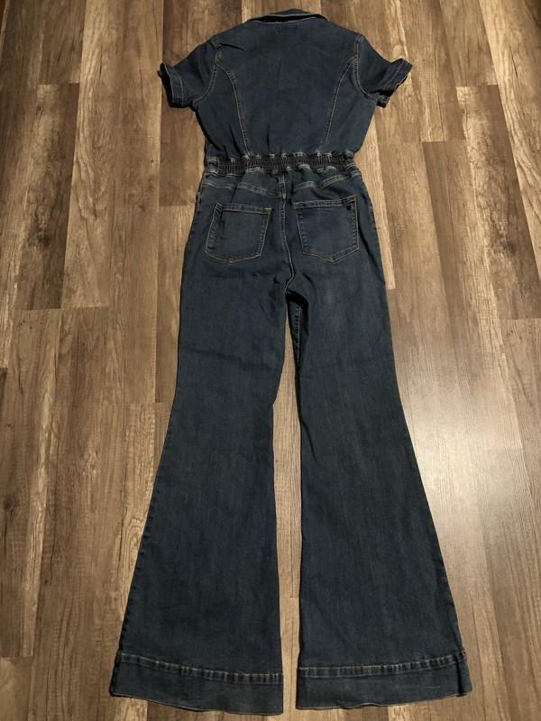 Jessica Simpson Denim Jumpsuit Womens 9 Short Sleeve Flare Leg Cammie Jumpsuit
