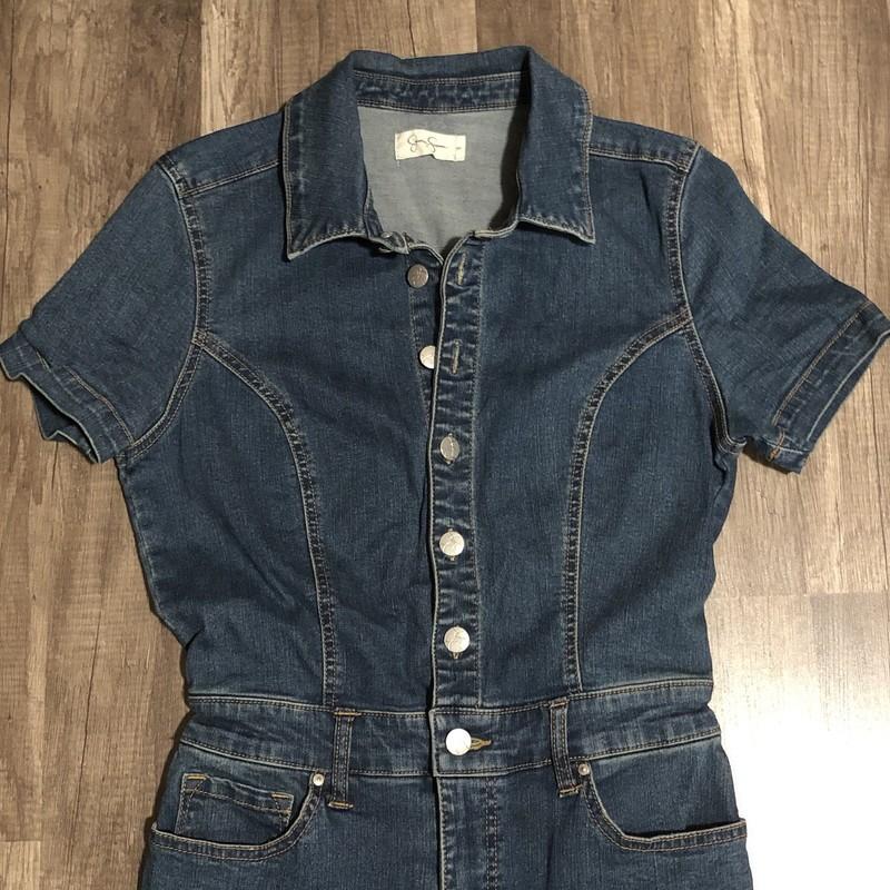 Jessica Simpson Denim Jumpsuit Womens 9 Short Sleeve Flare Leg Cammie Jumpsuit