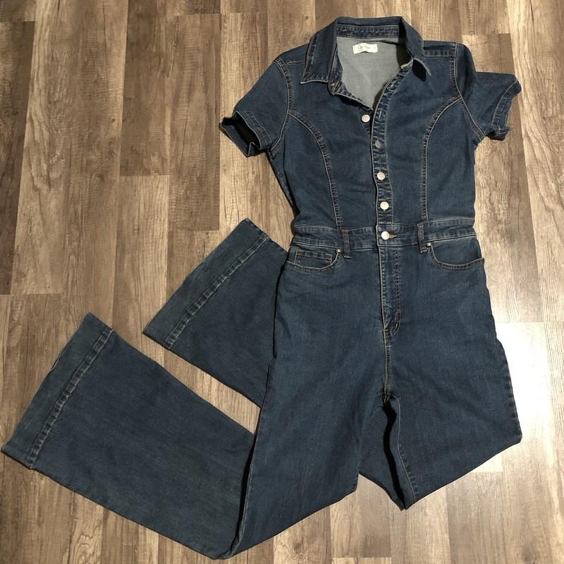 Jessica Simpson Denim Jumpsuit Womens 9 Short Sleeve Flare Leg Cammie Jumpsuit