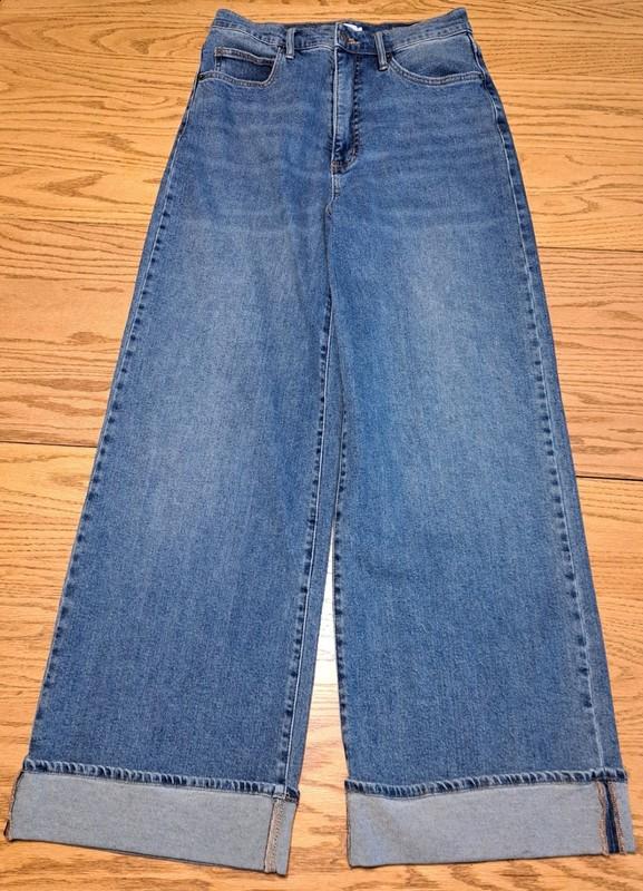 Jessica Simpson Freesia High Rise Wide Leg Cuffed Blue Jeans Size 4 Stretch Cute
