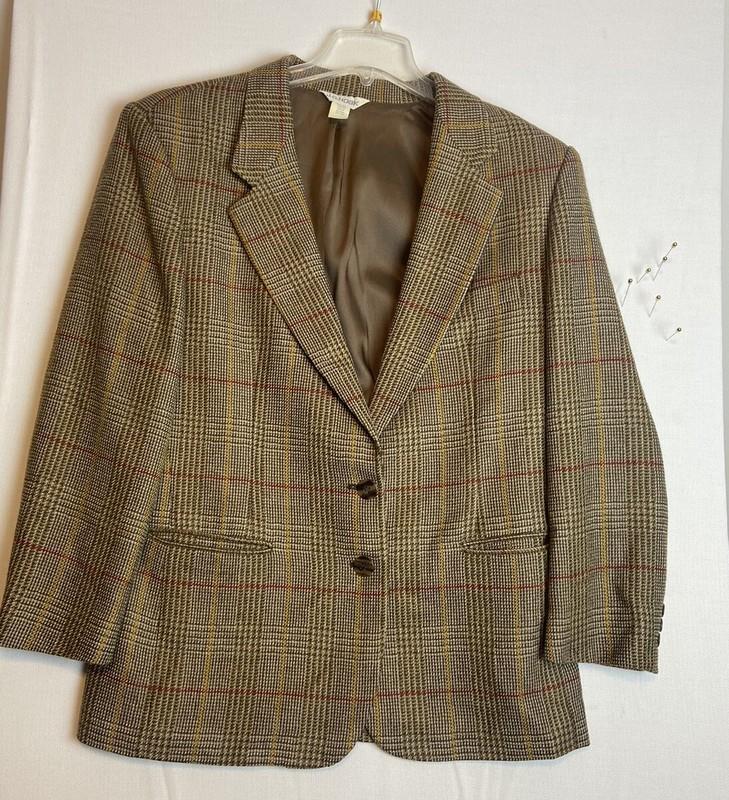 JG Hook Wool Houndstooth Blazer Women’s Size 14 Brown Plaid