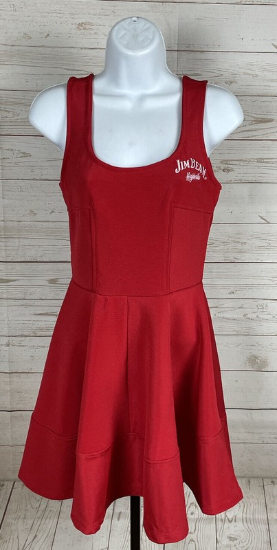 Jim Beam High Ball Cocktail Waitress Dress Womens Medium Red Bartender New ST211