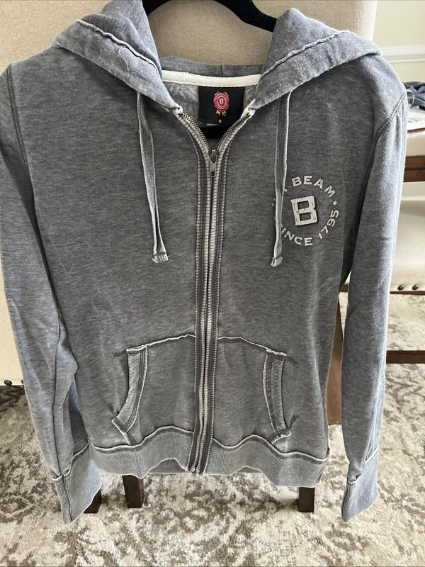 Jim Beam Women’s Zipper Hooded Lightweight Jacket Distressed Grey W/Logo New
