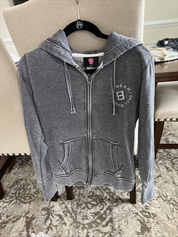 Jim Beam Women’s Zipper Hooded Lightweight Jacket Distressed Grey w/Logo New