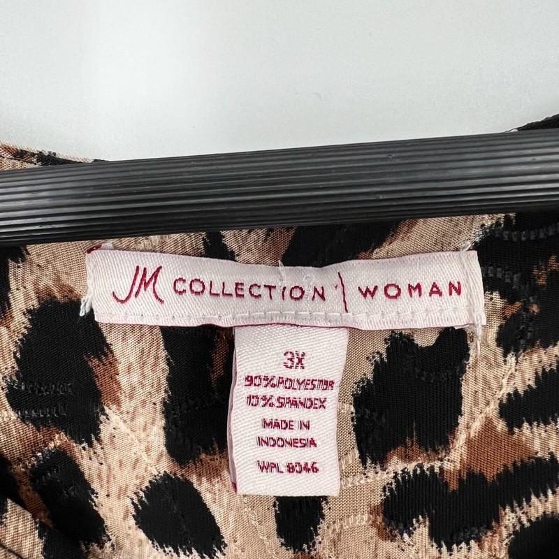 JM Collection Woman Plus Size 3X Super Stretchy Leopard Blouse Shirt Top Brown