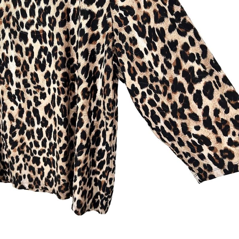 JM Collection Woman Plus Size 3X Super Stretchy Leopard Blouse Shirt Top Brown