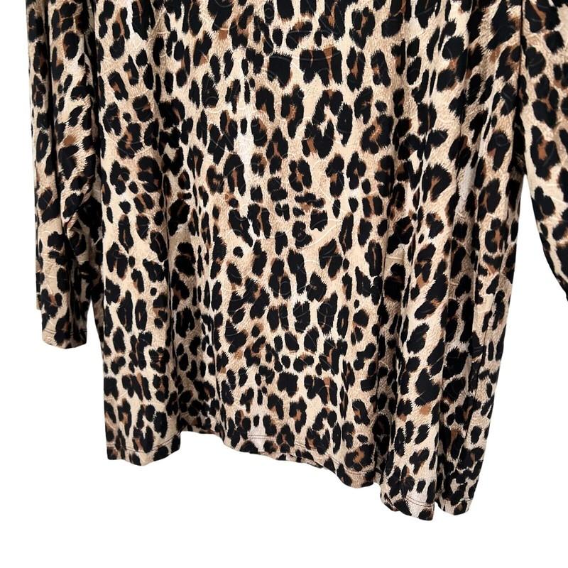 JM Collection Woman Plus Size 3X Super Stretchy Leopard Blouse Shirt Top Brown