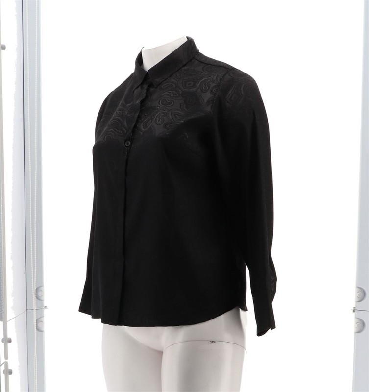 Joan Rivers Paisley Jacquard Button Front Blouse Black L NWOT (180)