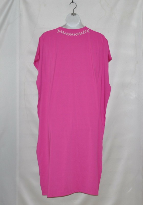 Joan Rivers Regular Embroidered Floral Border Caftan Size 1X Hot Pink