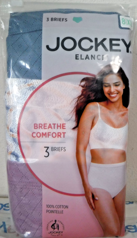 Jockey Elance Breathe 3 Comfort Briefs 100% Cotton Pointelle Sz 8 Blue Plum Mix