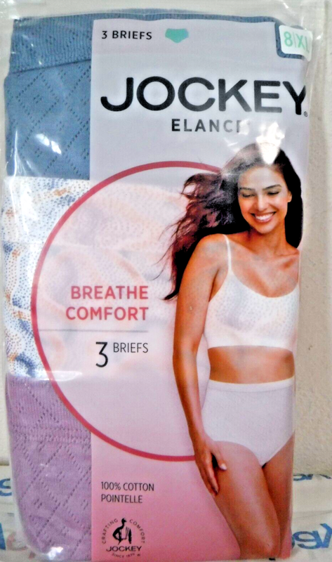 Jockey Elance Breathe 3 comfort Briefs 100% cotton Pointelle sz 8 Blue plum mix