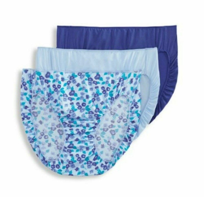 Jockey Life 3 Bikinis Size 7 Womens Panties Microfiber Stretch Blue Floral Mix