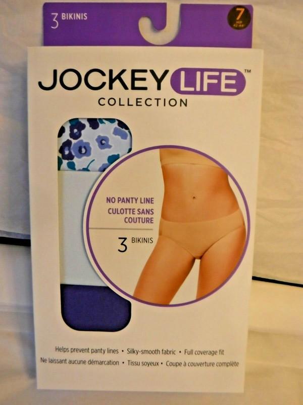 Jockey Life 3 Bikinis Size 7 Womens Panties Microfiber Stretch Blue Floral Mix