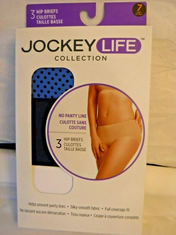Jockey Life 3 Hip Briefs Size 7 Womens Panties Microfiber Stretch Blue Dot Mix
