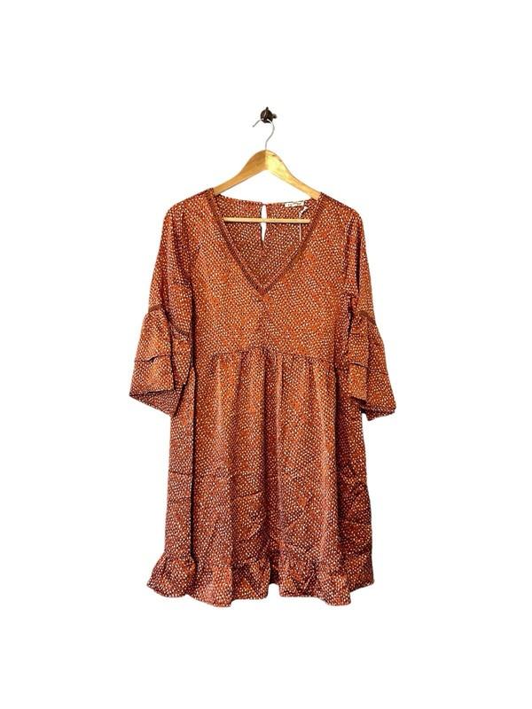 Jodifl Boutique Babydoll Dress Knee Length Burnt Orange Bell Sleeves SMALL 4 6