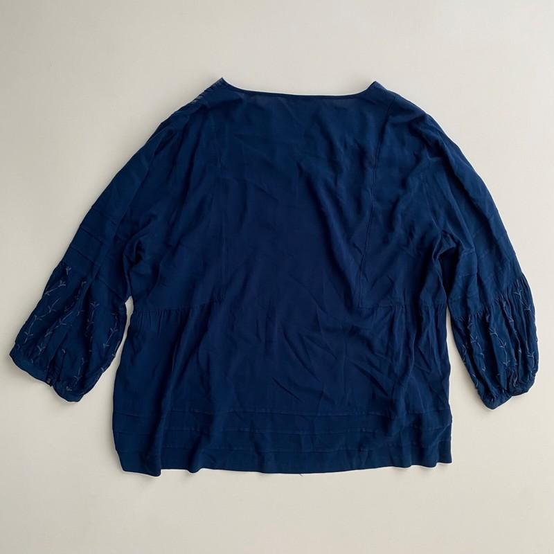 John Mark Nwt Dark Indigo Blue Embroidered Split Neck 3/4 Sleeve Tunic Top 1X
