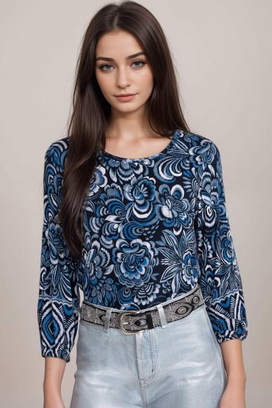 Johnny Was Blue The Janie Favorite Puff Sleeve Knit Tee T12524-E