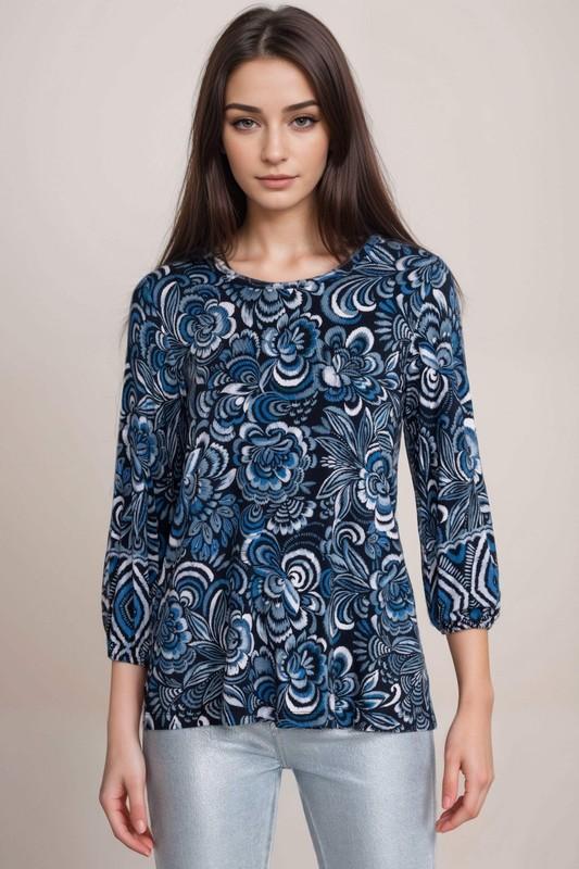 Johnny Was Blue The Janie Favorite Puff Sleeve Knit Tee T12524-E