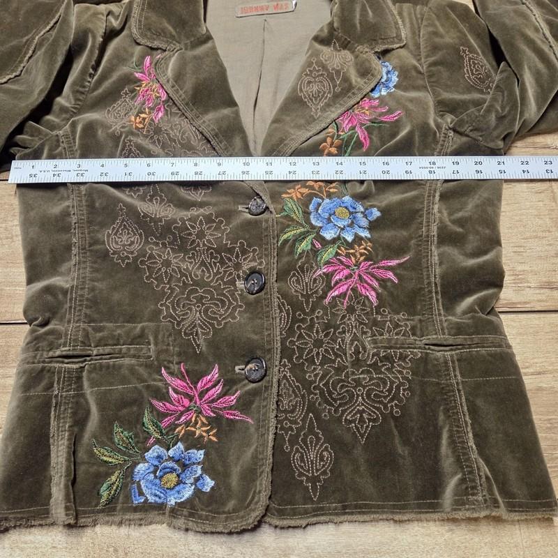 JOHNNY WAS Embroidered Floral Velvet Blazer Womens XL Brown Pockets Artsy Unique