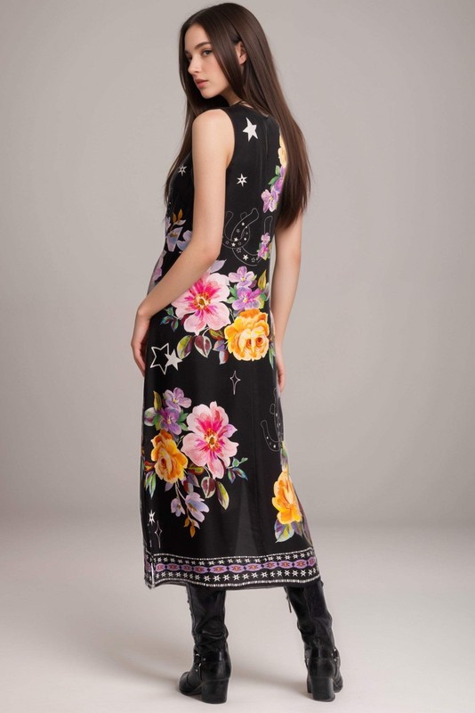 Johnny Was Jade Black Karolina Floral Tea Length Dress L31625-1