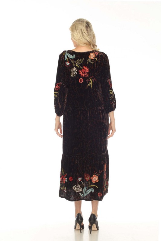 Johnny Was JWLA Isabella Velvet Embroidered Tiered Maxi Dress Petite Boho Chic J
