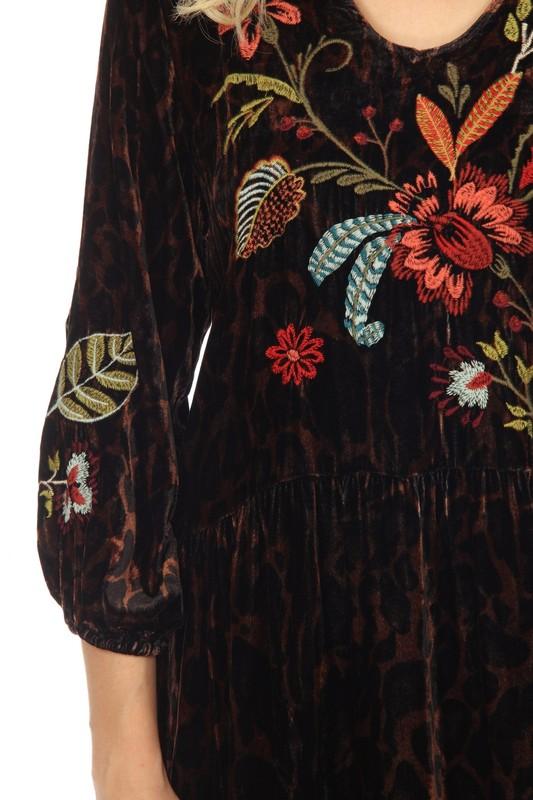 Johnny Was JWLA Isabella Velvet Embroidered Tiered Maxi Dress Petite Boho Chic J