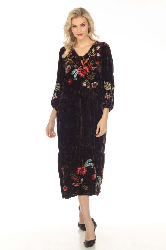Johnny Was JWLA Isabella Velvet Embroidered Tiered Maxi Dress Petite Boho Chic J