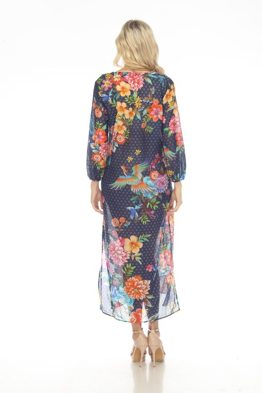Johnny Was Ocean Dreamer Puff Sleeve Swim Cover-Up Maxi Dress Boho Chic CSW9823