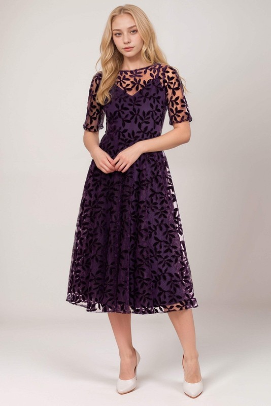 Johnny Was Purple Flower Storm Mesh Flirty Dress R35724-9