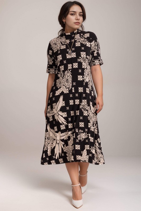 Johnny Was The Janie Favorite Short Sleeve Seamed Mock Neck Dress T37725 Plus Si