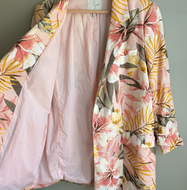 Joie Linen Floral Blazer Jacket Size 8 Pink Tropical Print Resort Office Work